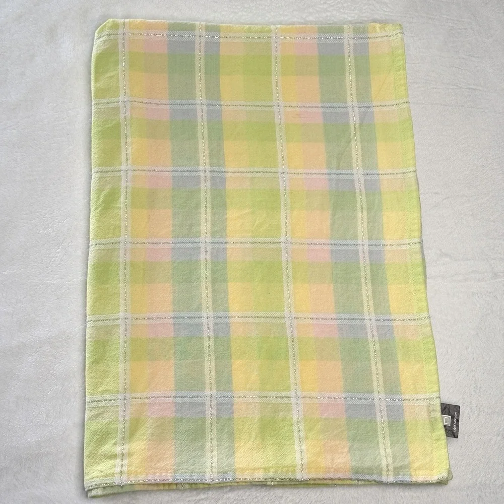 VTG Trends Collections Tablecloth 44x62 Pastel Plaid Cotton Lurex Metallic